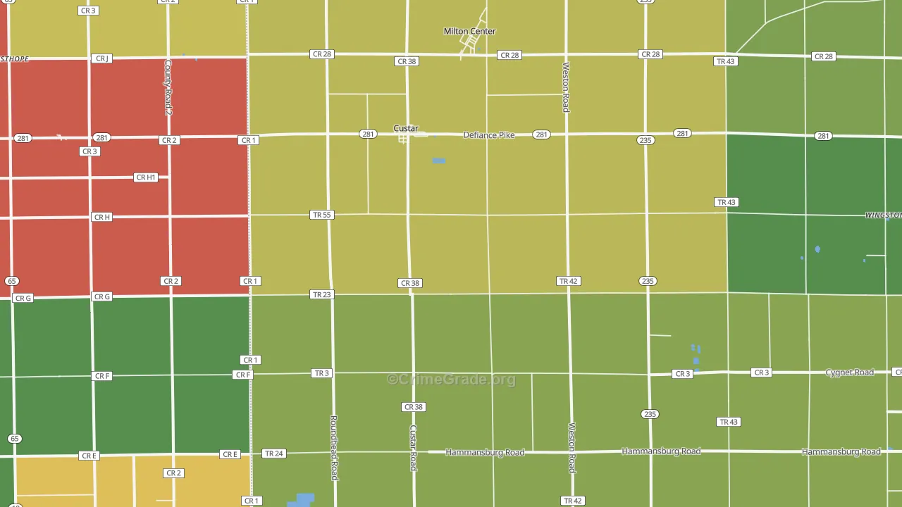 Custar, OH Map of Assault Rates
