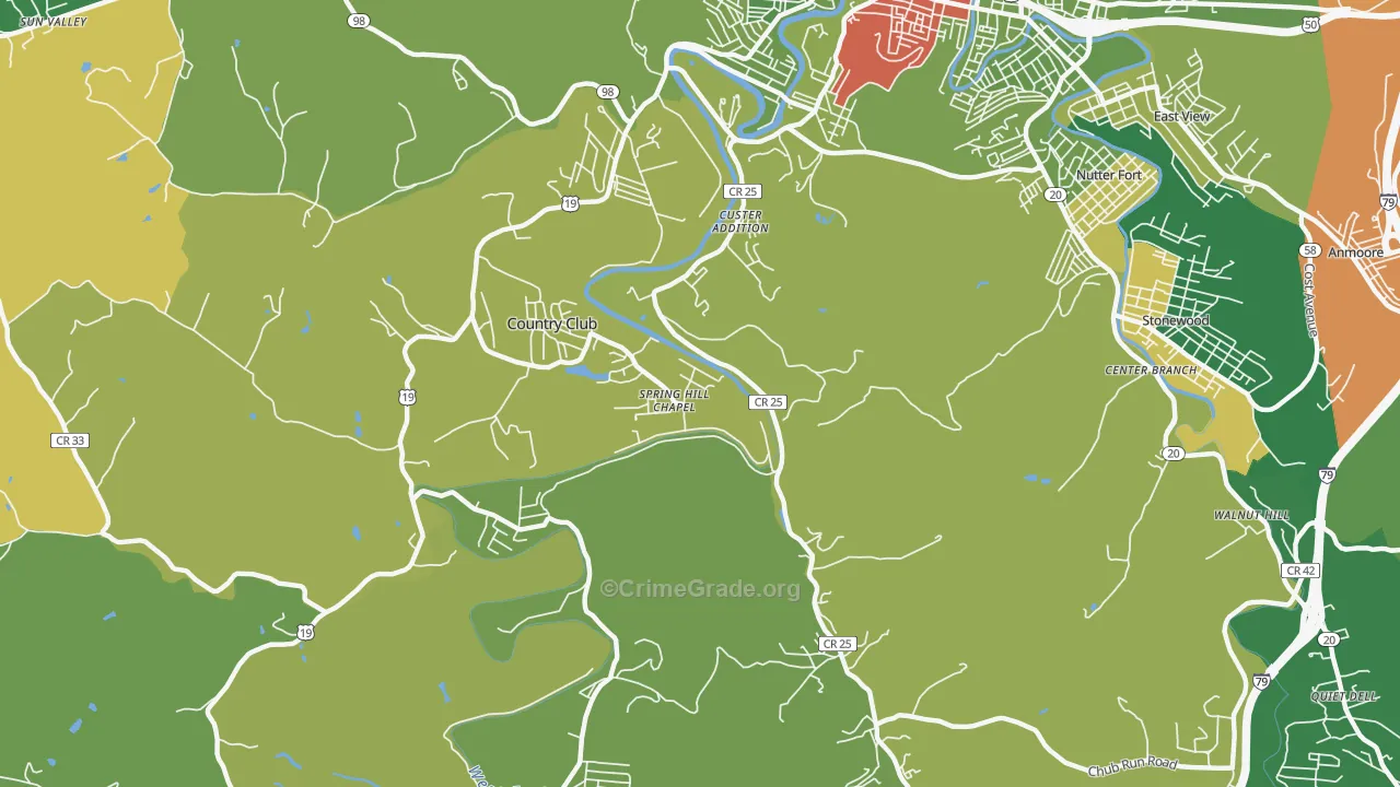 Custer Addition, WV Map of Assault Rates