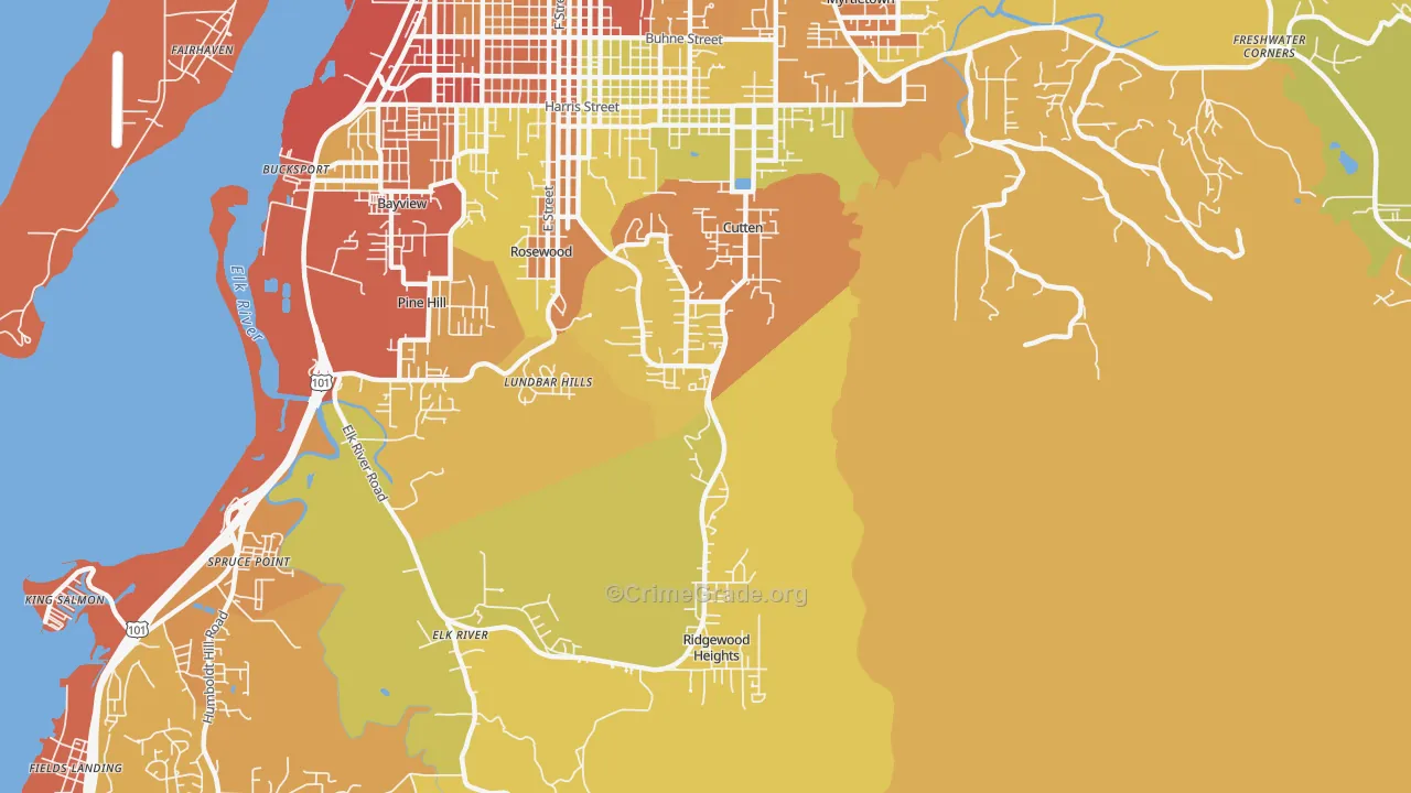 Cutten, Eureka, CA Map of Assault Rates