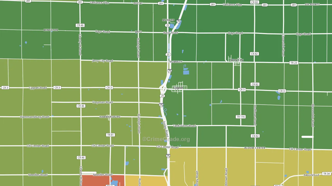 Cygnet, OH Map of Assault Rates