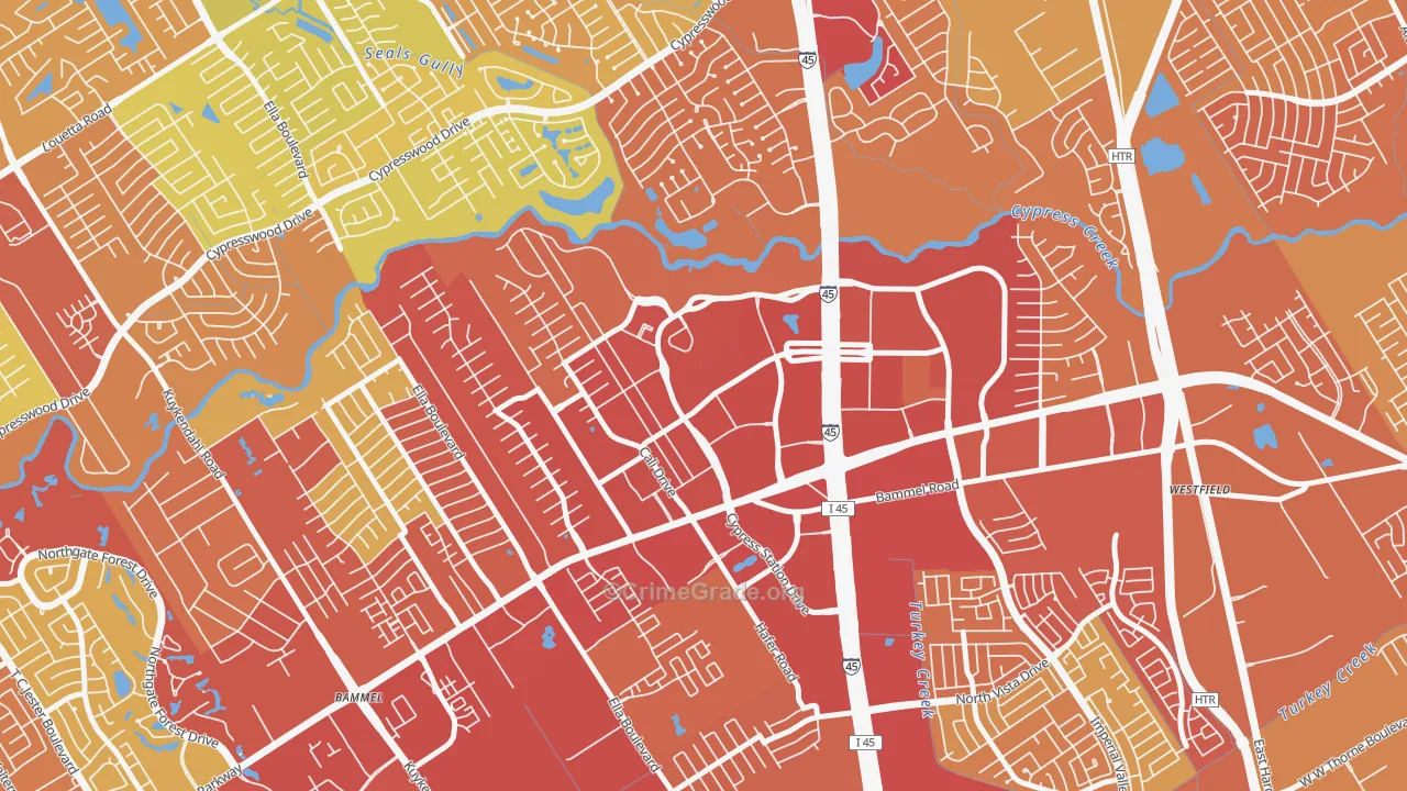 Cypress Station, Houston, TX Map of Assault Rates