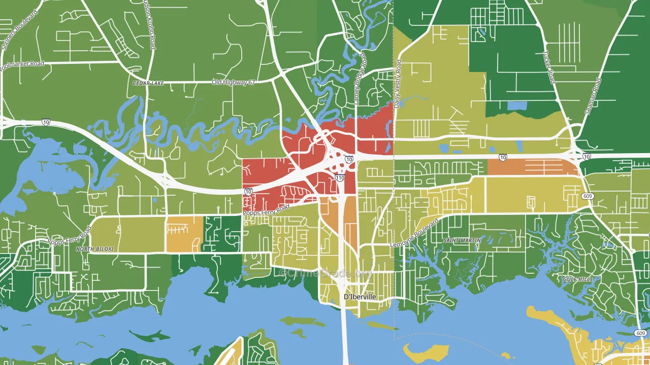 D'Iberville, MS Map of Assault Rates