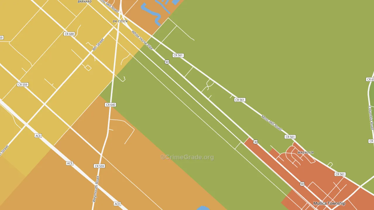 Da Costa, NJ Map of Assault Rates