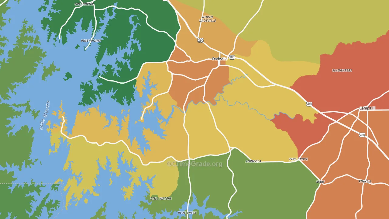 Dadeville, AL Map of Assault Rates