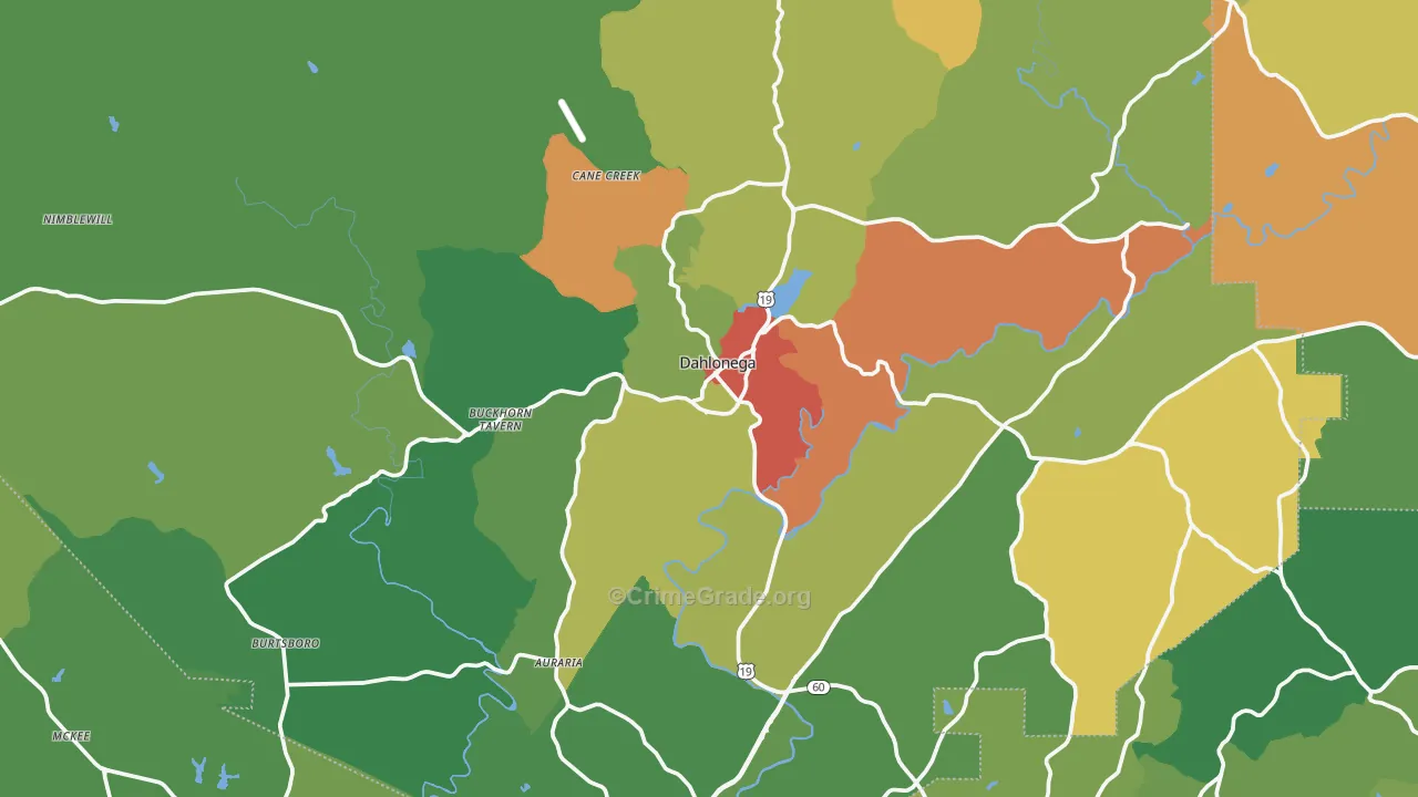 Dahlonega, GA Map of Assault Rates