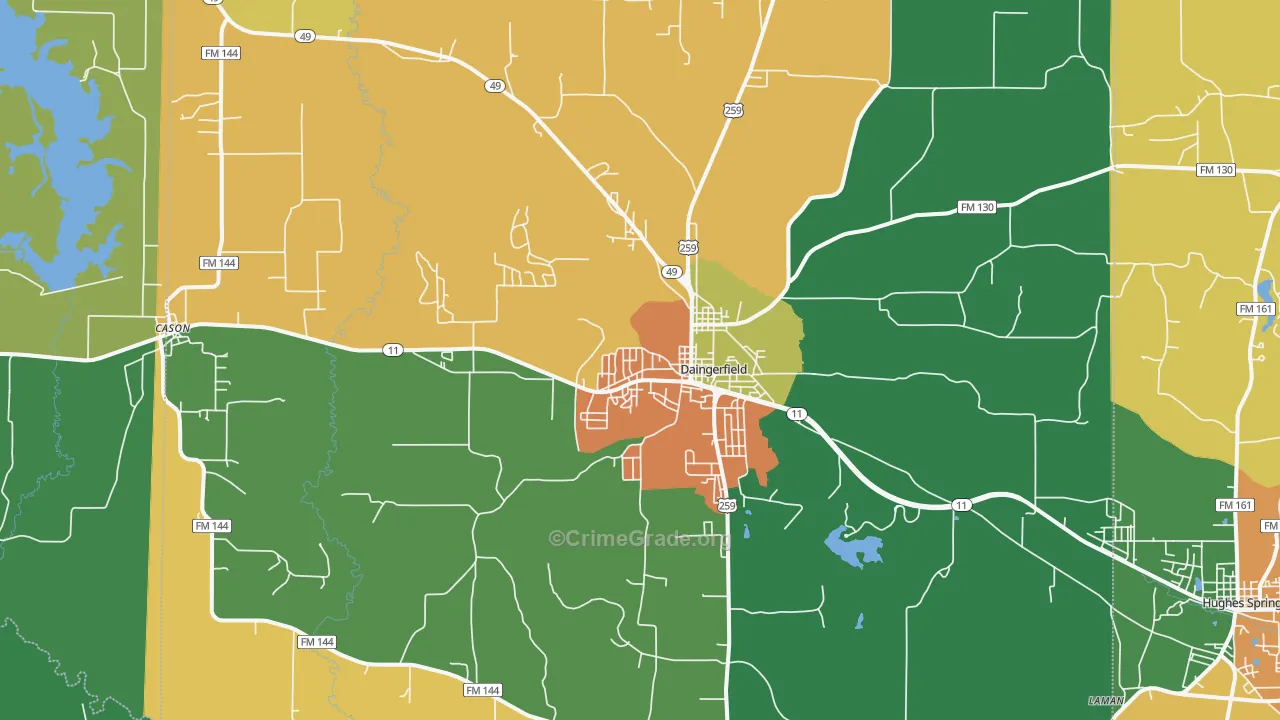 Daingerfield, TX Map of Assault Rates