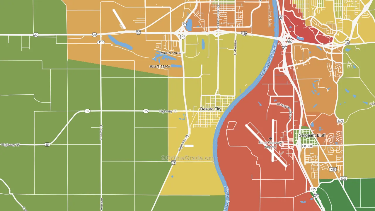 Dakota City, NE Map of Assault Rates