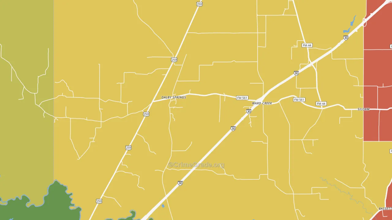 Dalby Springs, TX Map of Assault Rates