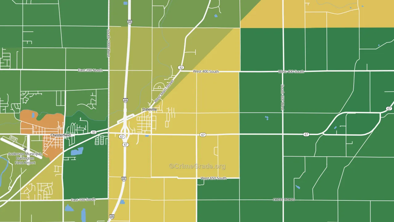 Daleville, IN Map of Assault Rates