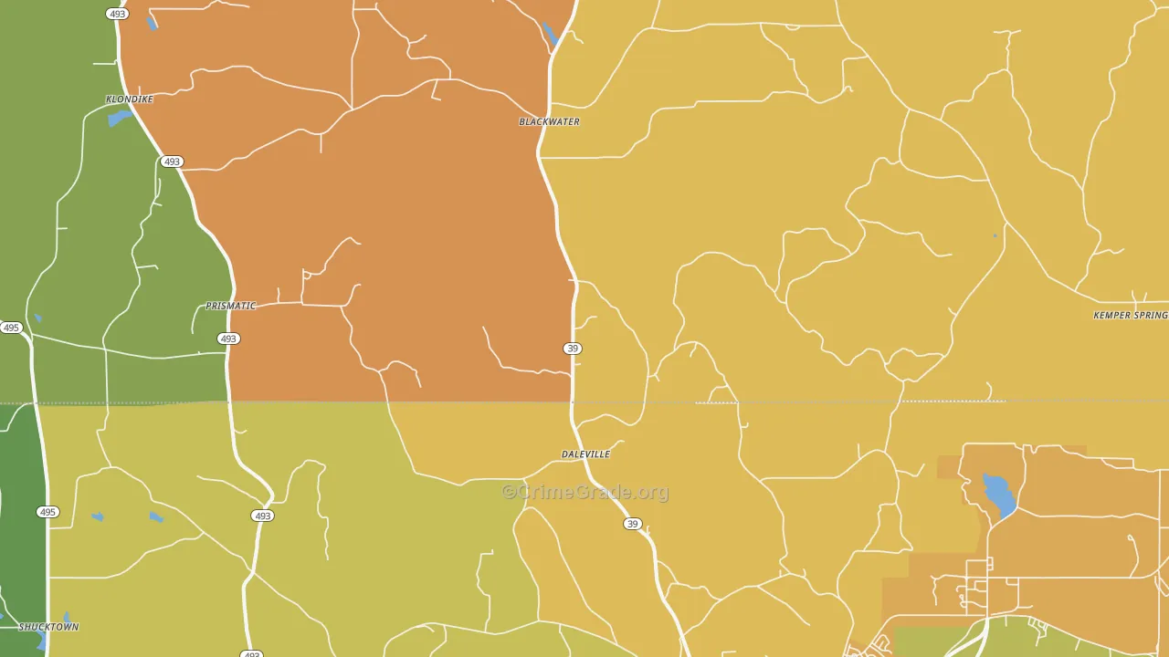 Daleville, MS Map of Assault Rates