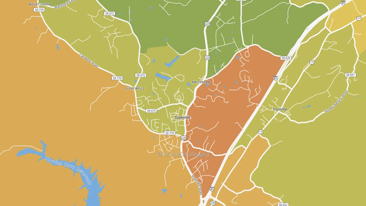 Daleville, VA Map of Assault Rates
