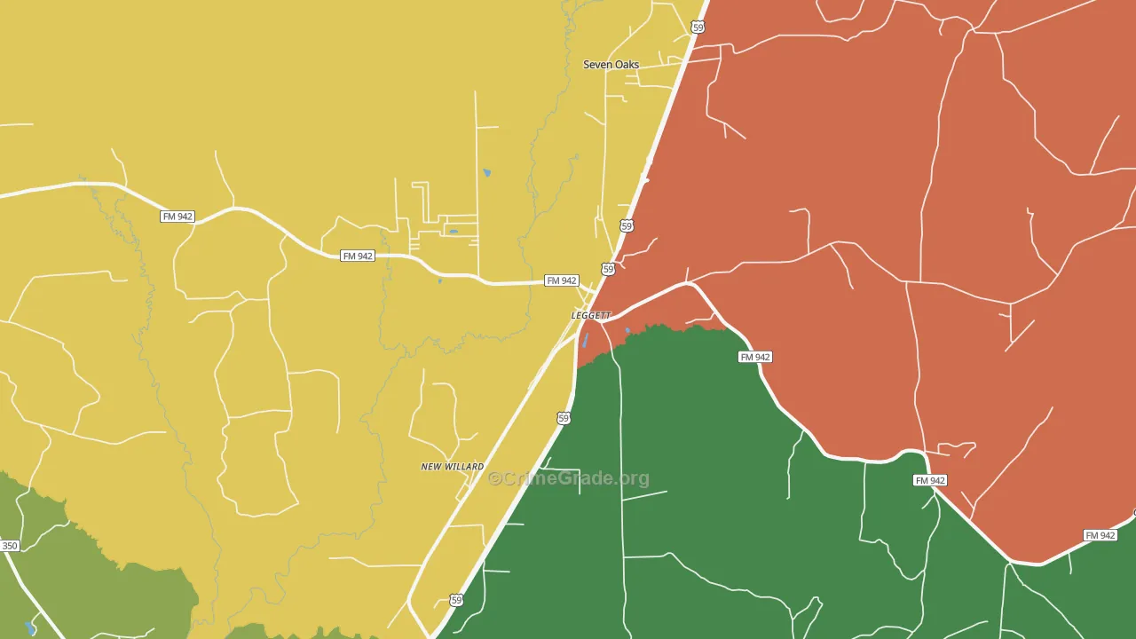 Dallardsville, TX Map of Assault Rates