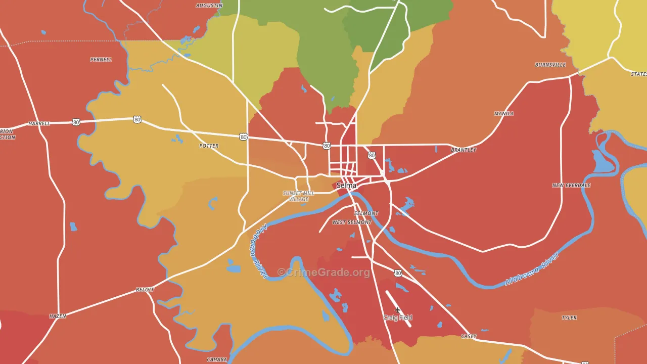 Dallas County, AL Map of Assault Rates