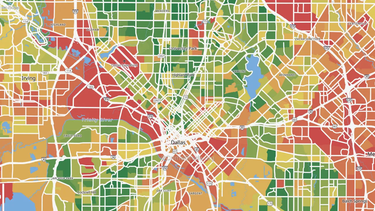 Dallas County, TX Map of Assault Rates