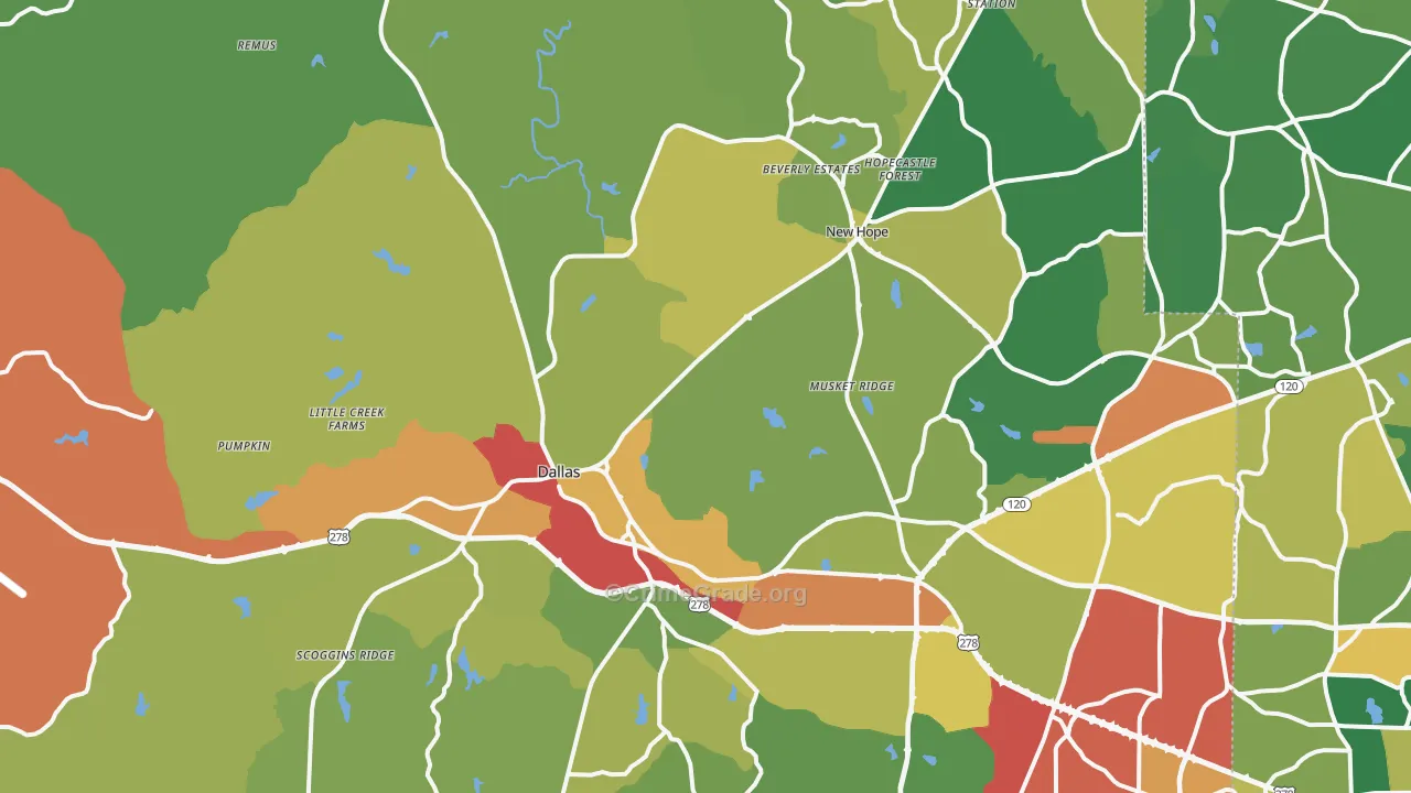 Dallas, GA Map of Assault Rates