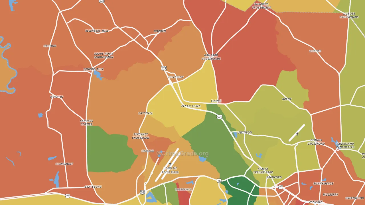 Dalzell, SC Map of Assault Rates