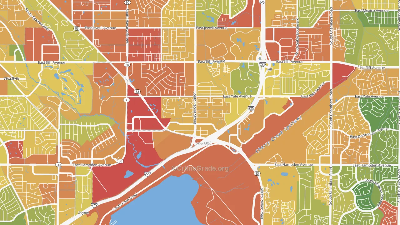 Dam East-West, Aurora, CO Map of Assault Rates