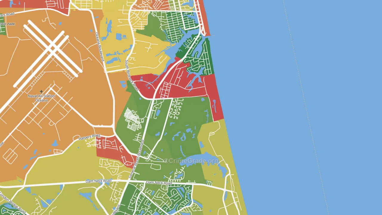 Dam Neck Naval Air Station, Virginia Beach, VA Map of Assault Rates