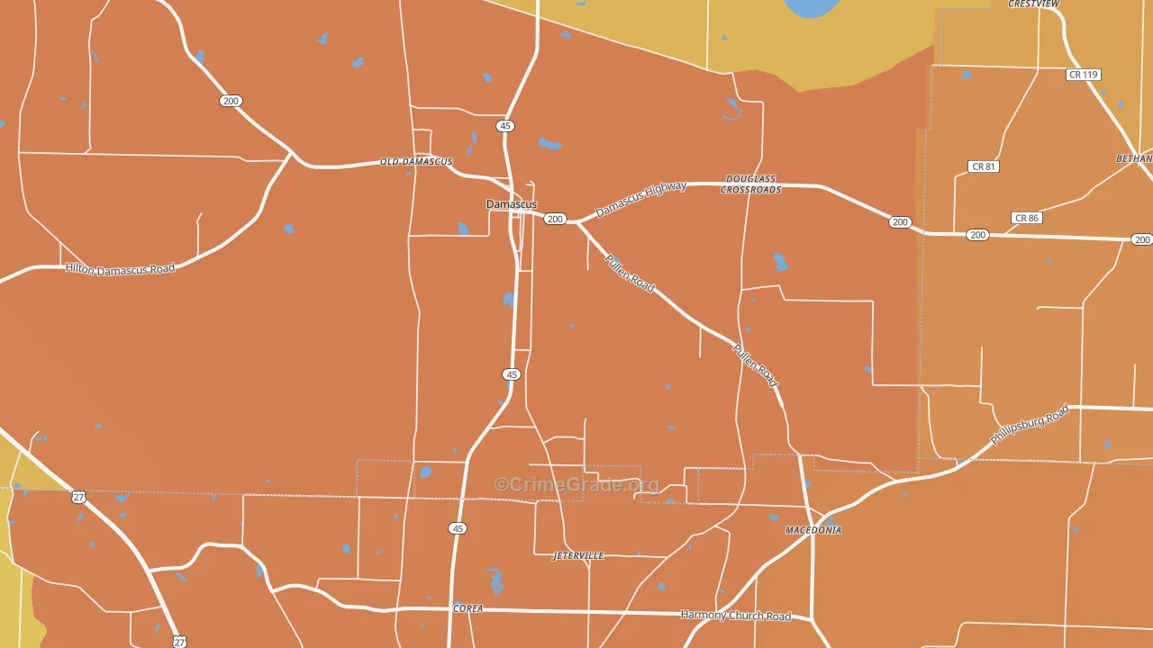 Damascus, GA Map of Assault Rates