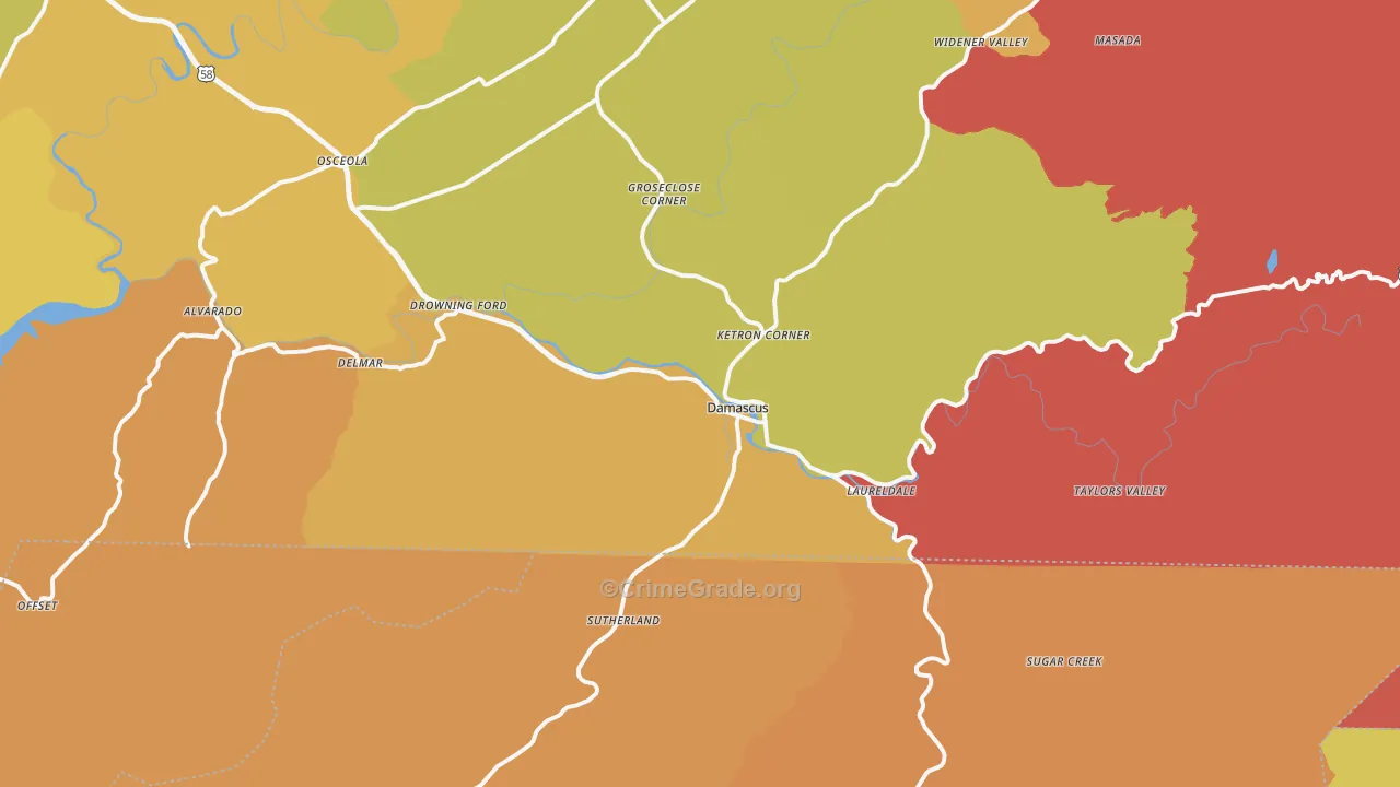 Damascus, VA Map of Assault Rates
