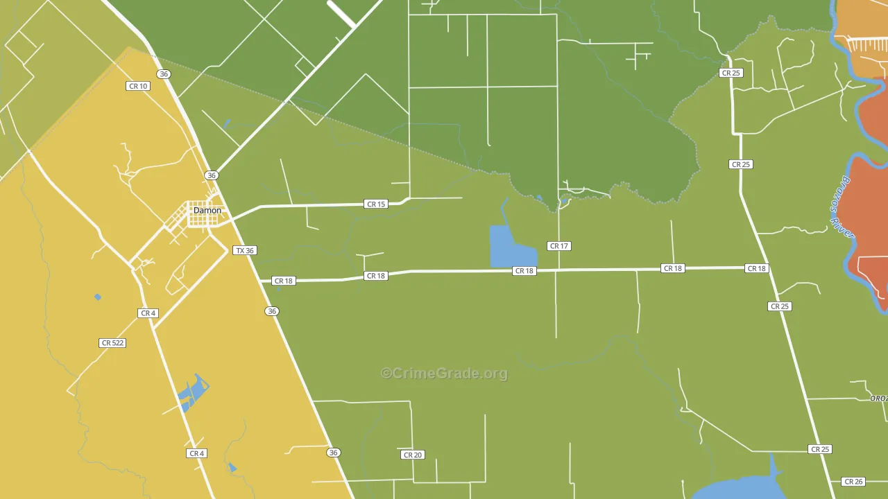 Damon, TX Map of Assault Rates