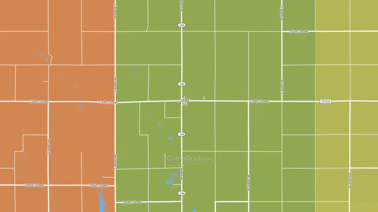 Dana, IA Map of Assault Rates