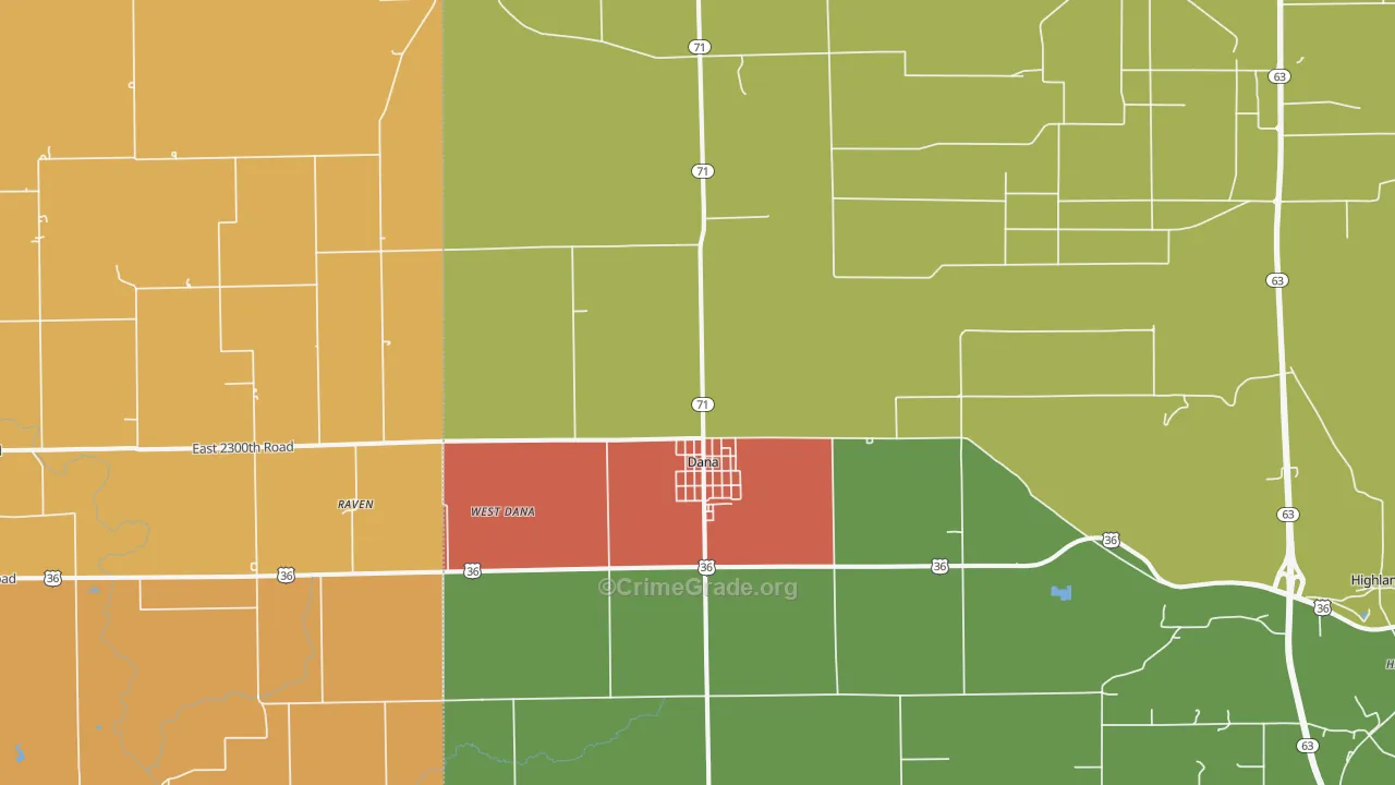 Dana, IN Map of Assault Rates