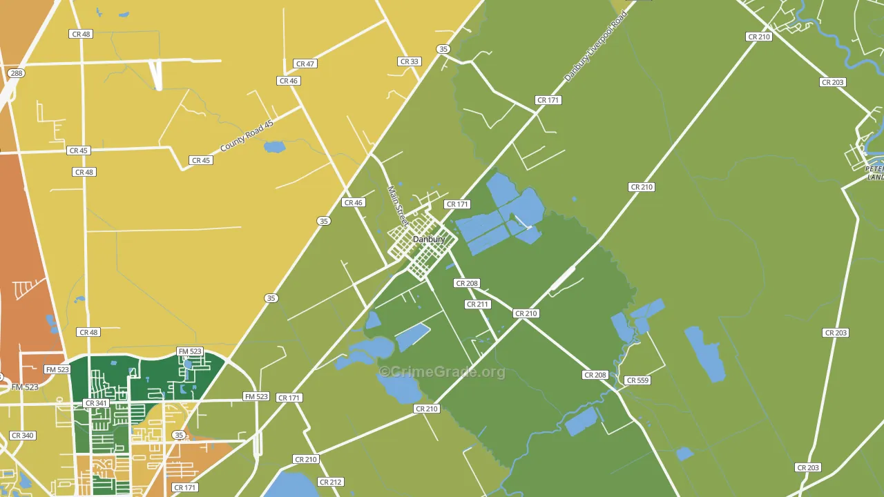 Danbury, TX Map of Assault Rates
