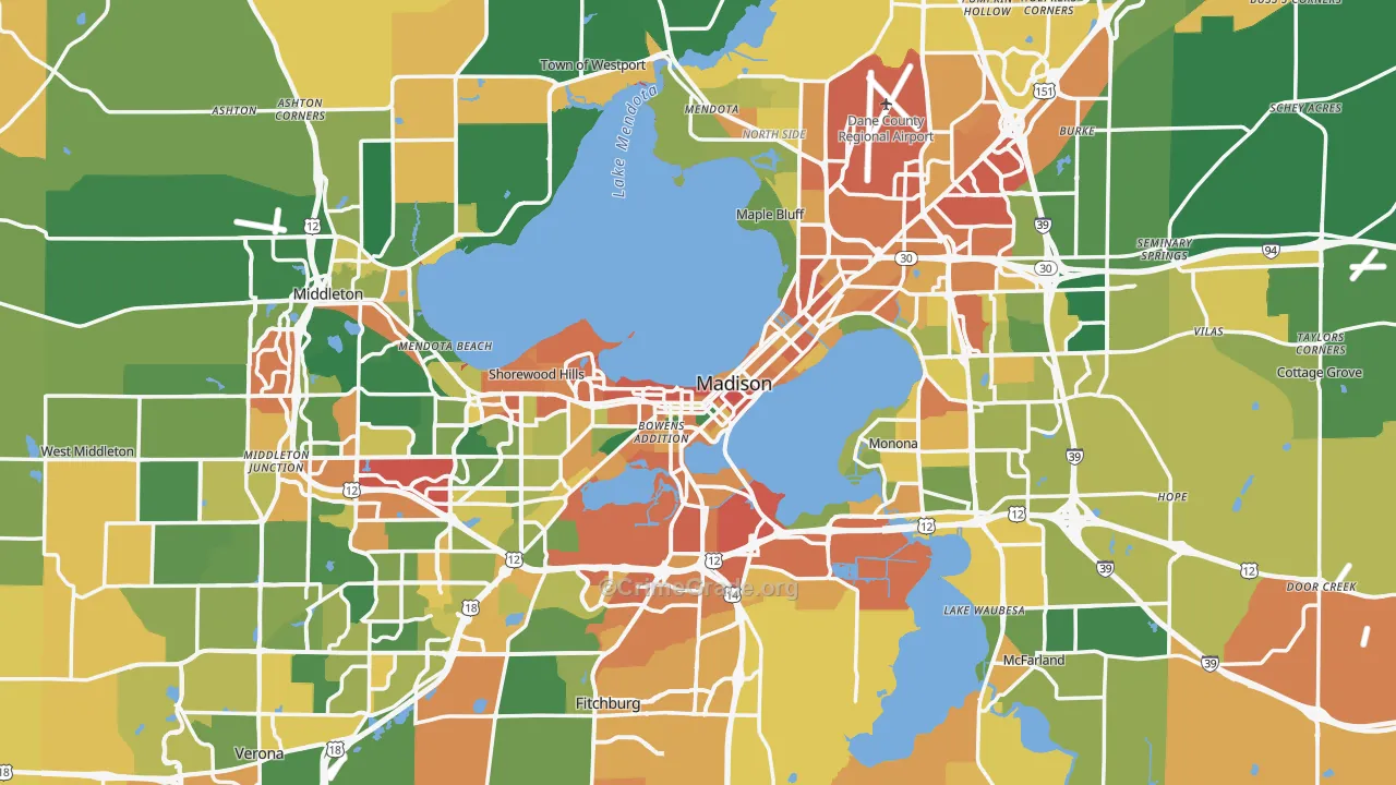 Dane County, WI Map of Assault Rates
