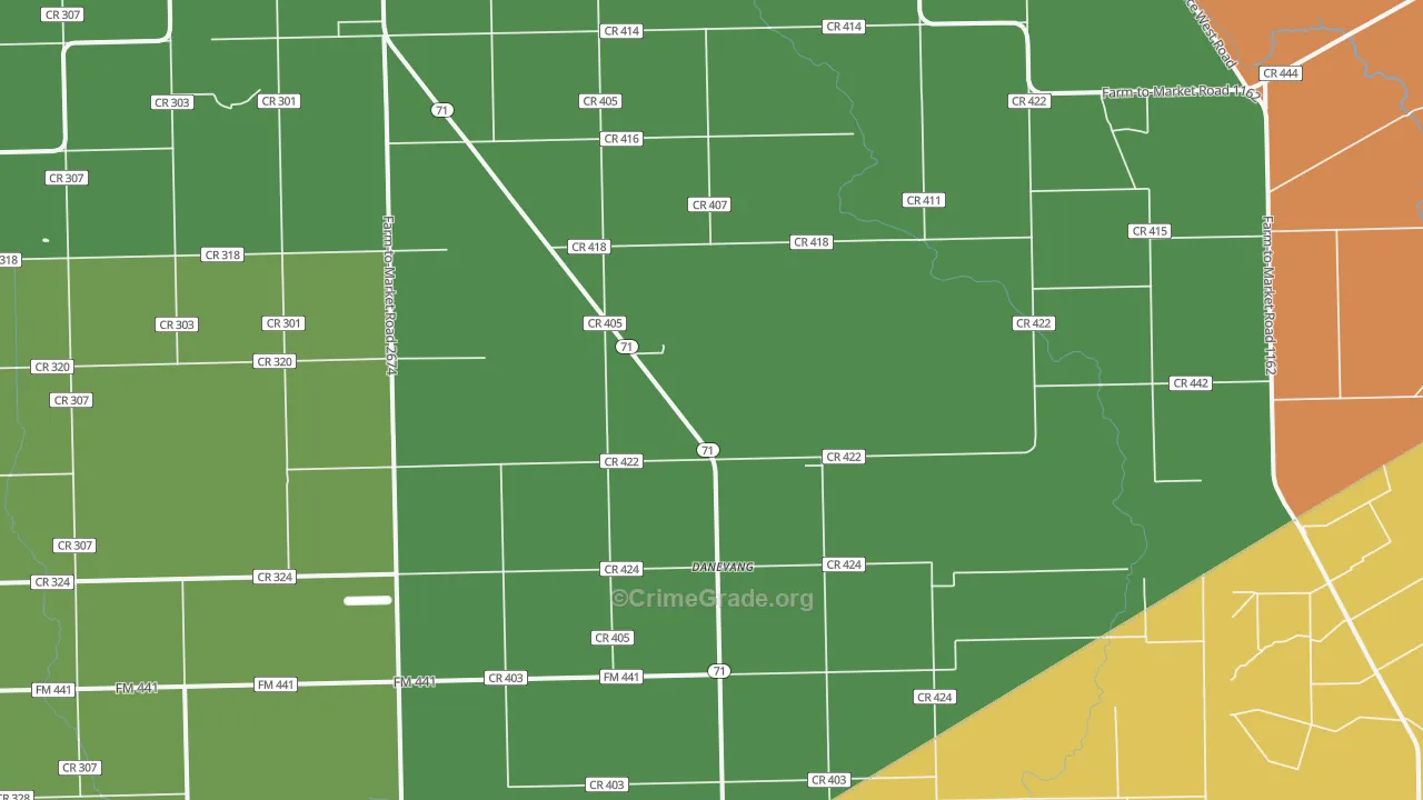 Danevang, TX Map of Assault Rates