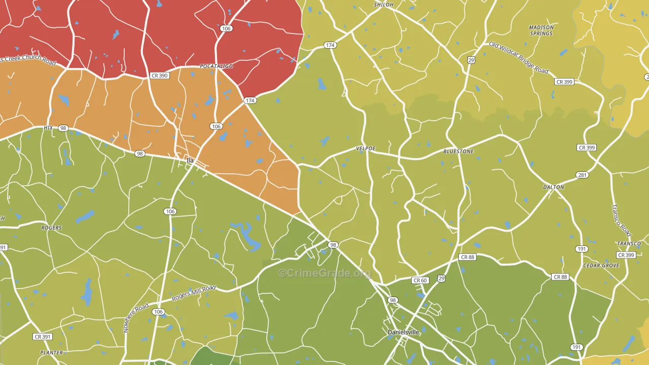 Danielsville, GA Map of Assault Rates