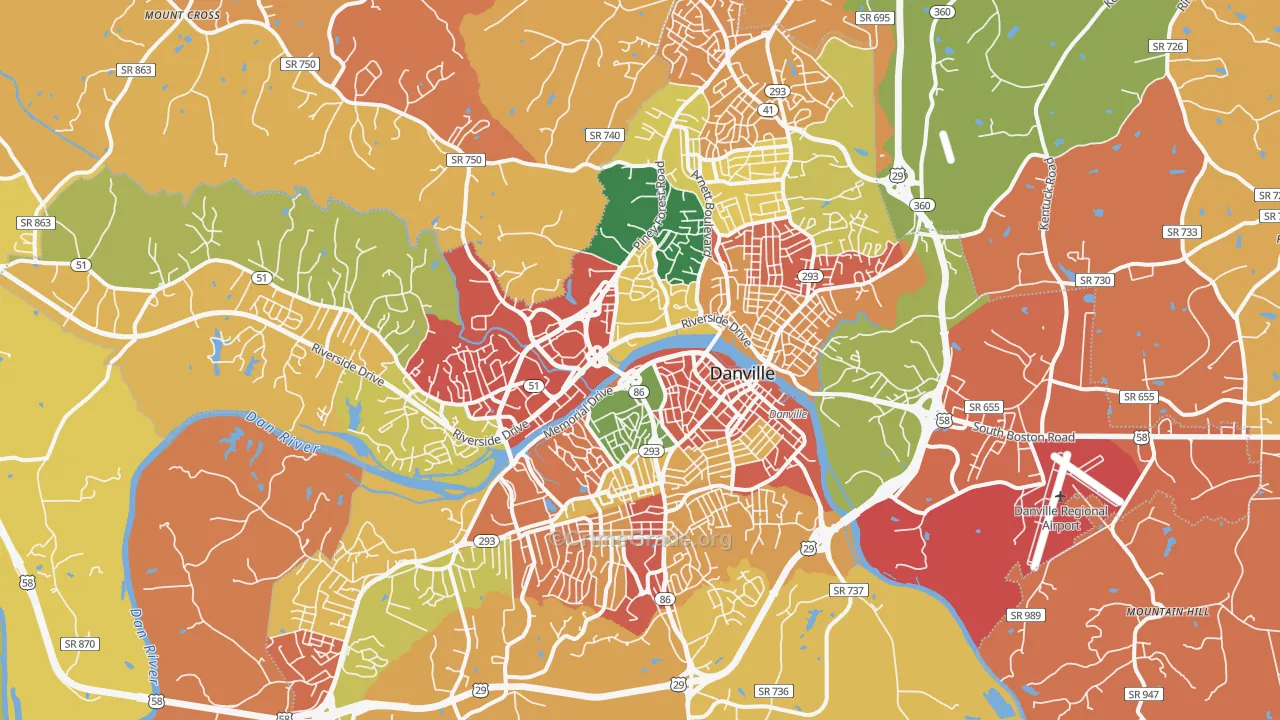 Danville City, VA Map of Assault Rates