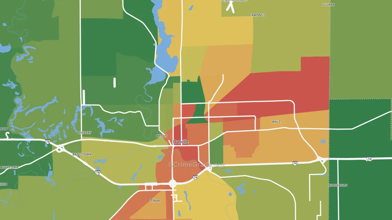 Danville, IL Map of Assault Rates