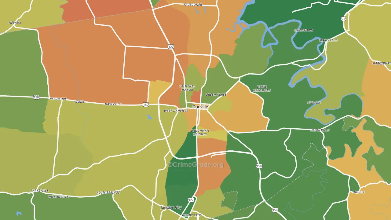 Danville, KY Map of Assault Rates
