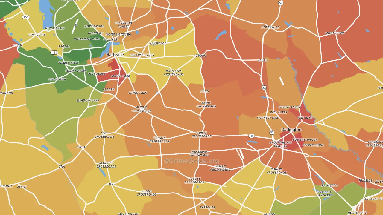 Darlington County, SC Map of Assault Rates