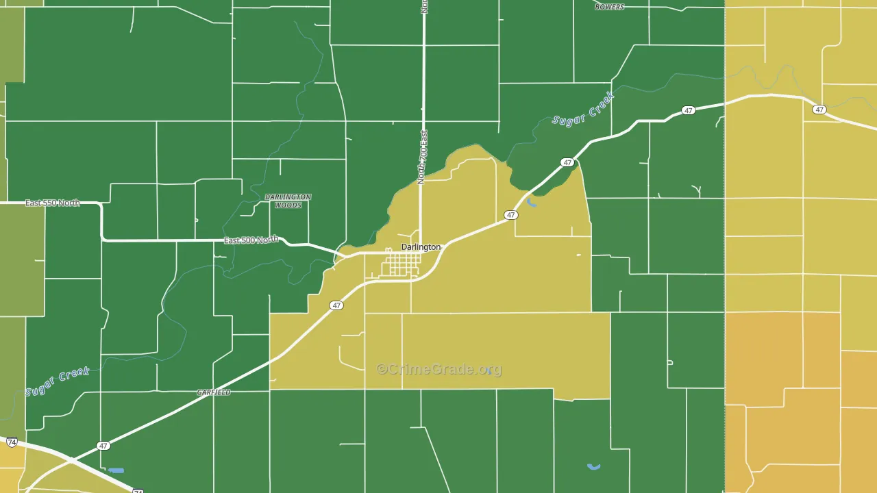 Darlington, IN Map of Assault Rates
