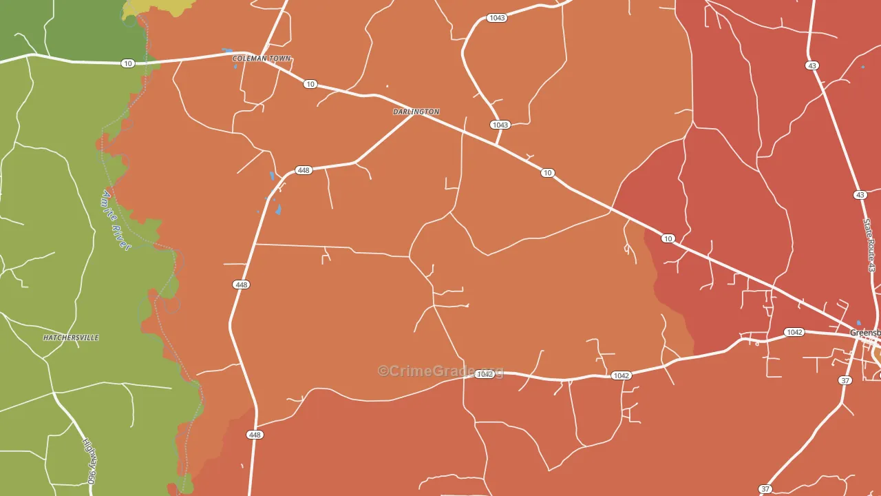 Darlington, LA Map of Assault Rates