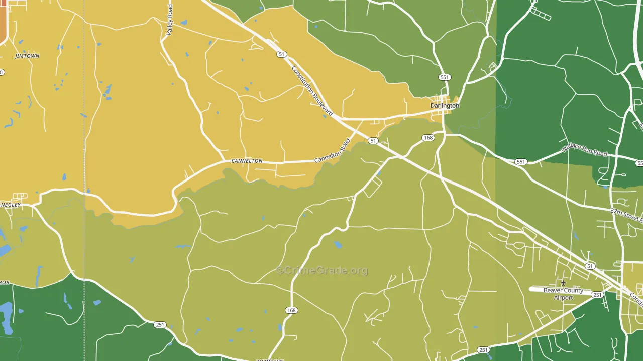 Darlington, PA Map of Assault Rates
