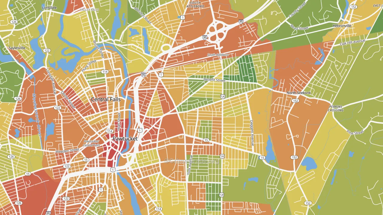 Darlington, Pawtucket, RI Map of Assault Rates