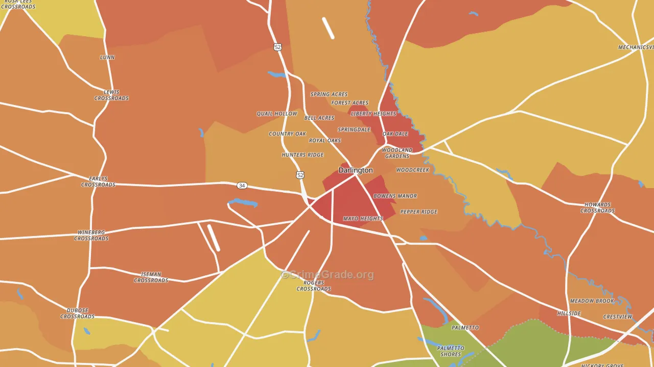 Darlington, SC Map of Assault Rates