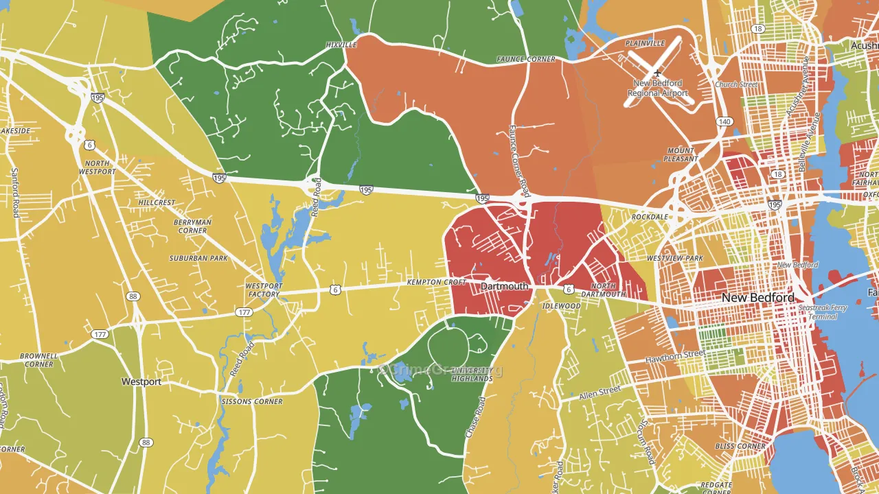 Dartmouth, MA Map of Assault Rates