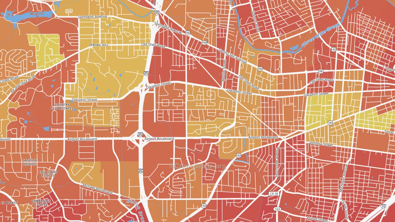 Dauphin Acres, Mobile, AL Map of Assault Rates