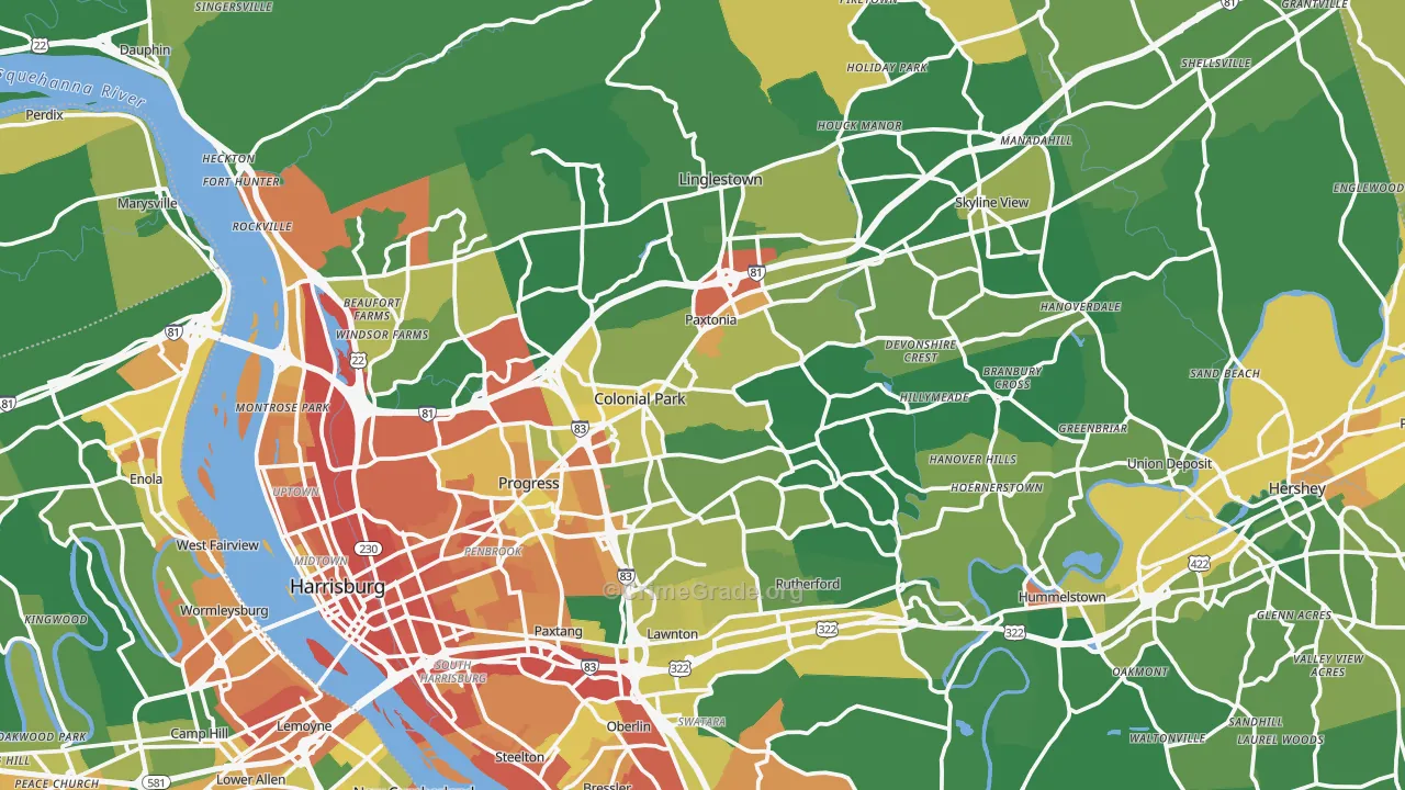 Dauphin County, PA Map of Assault Rates