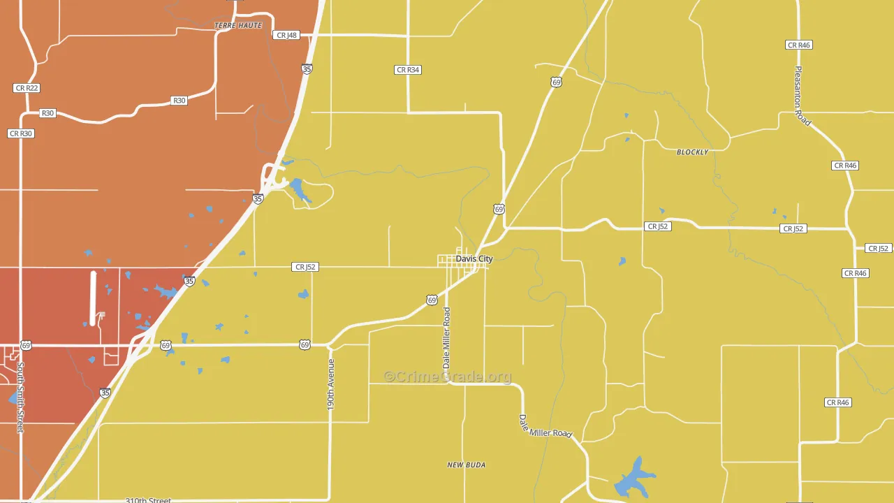 Davis City, IA Map of Assault Rates