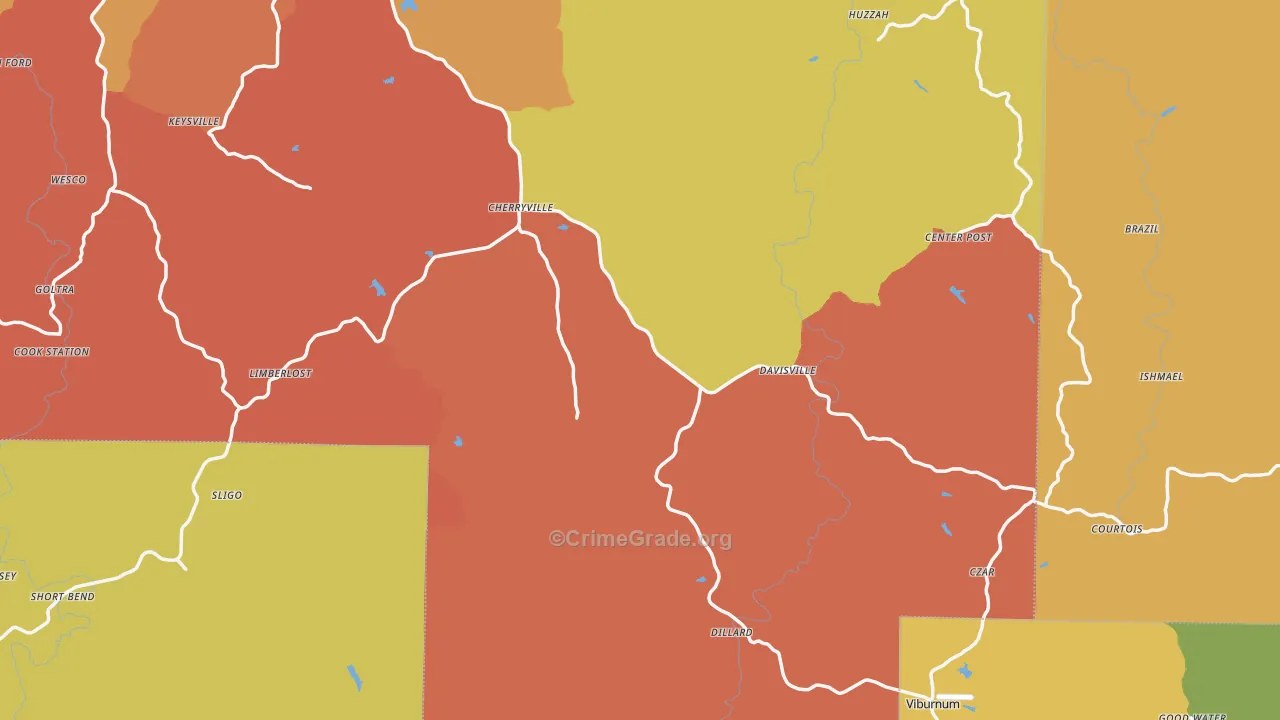 Davisville, MO Map of Assault Rates