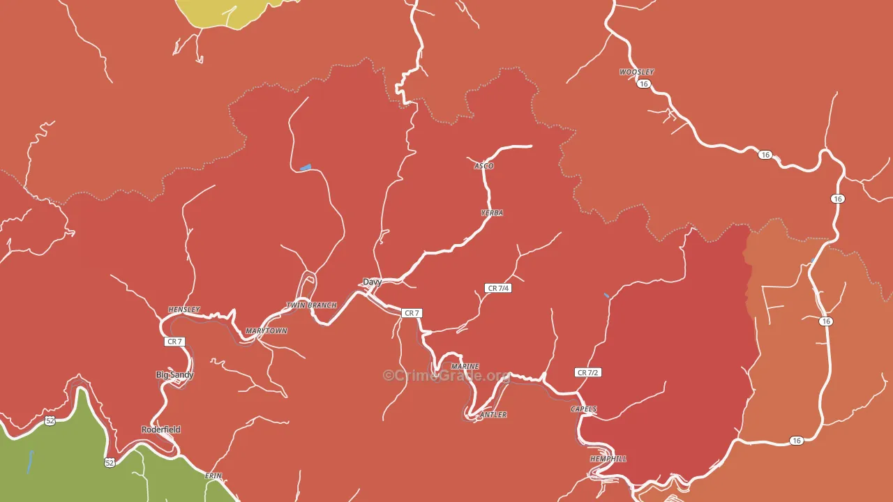 Davy, WV Map of Assault Rates