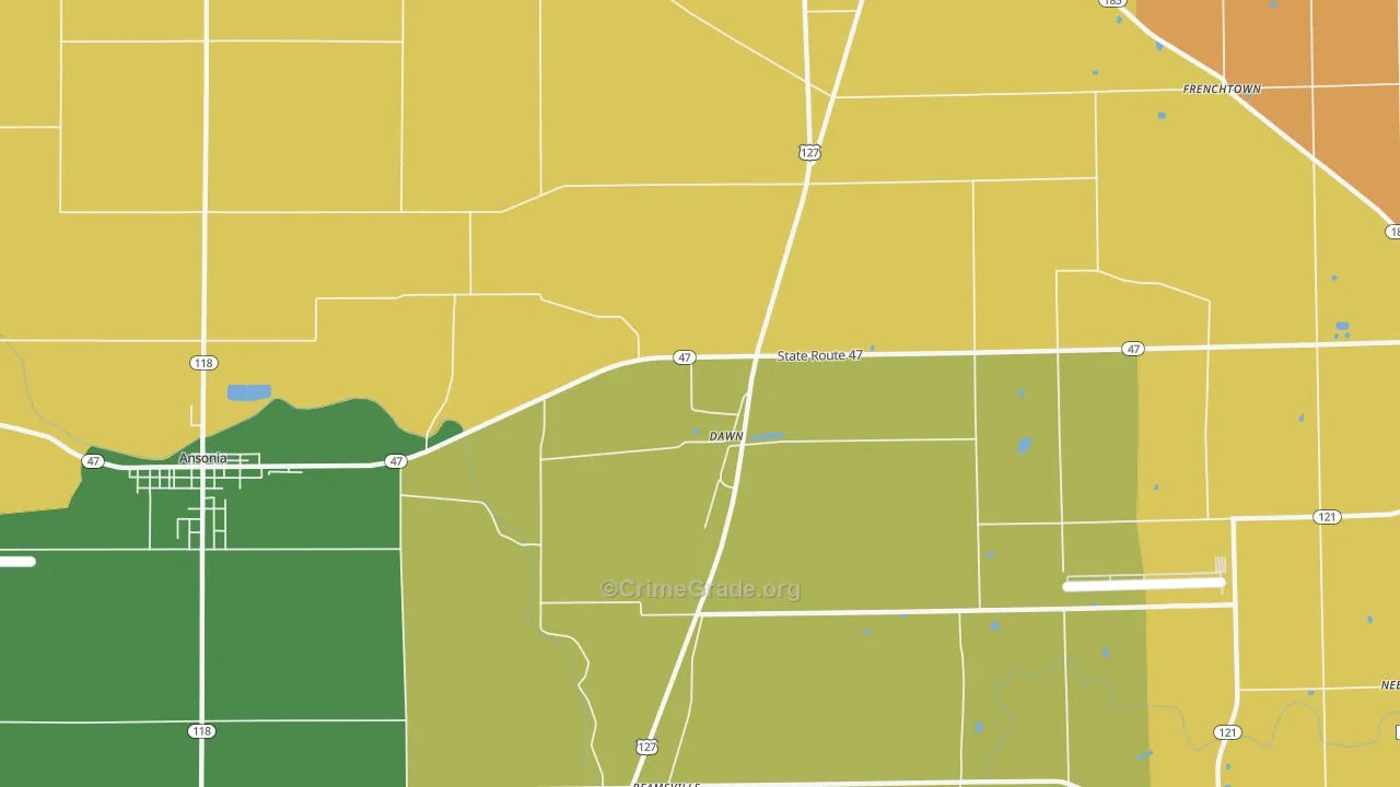 Dawn, OH Map of Assault Rates
