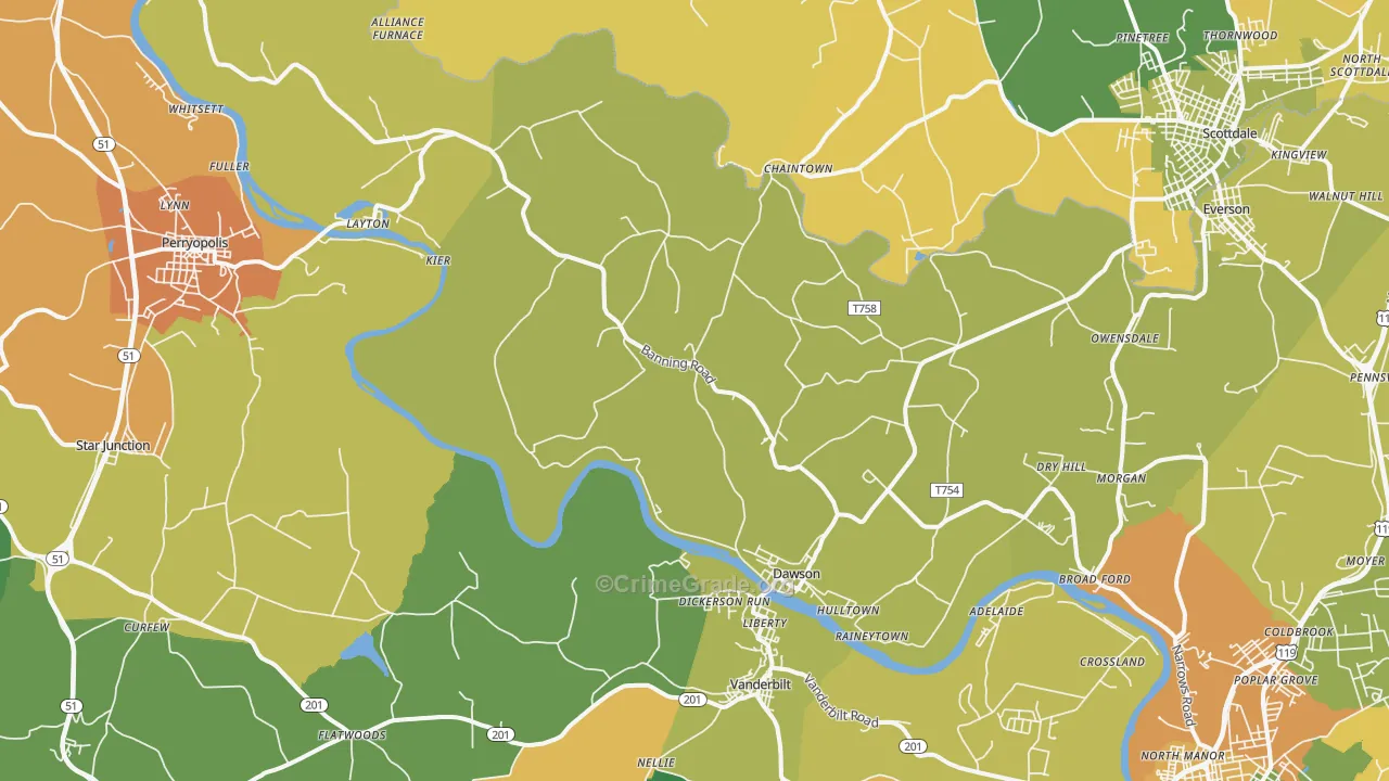 Dawson, PA Map of Assault Rates
