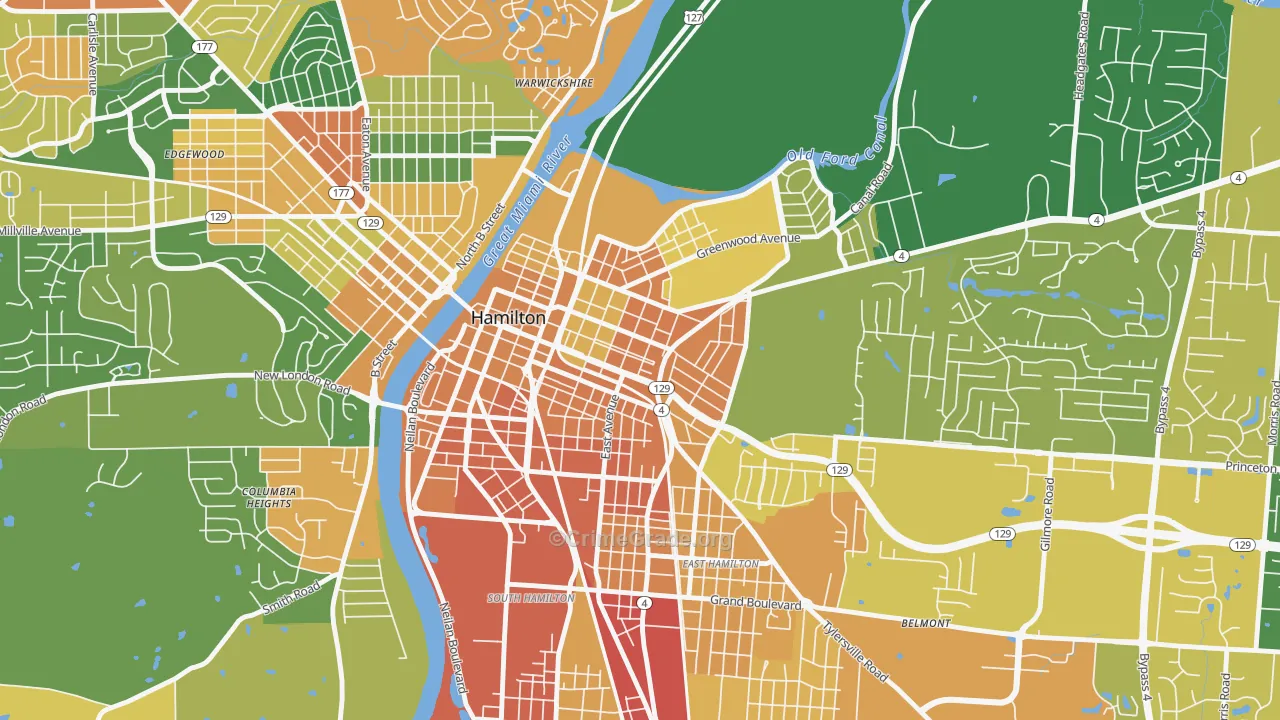 Dayton-Campbell Historic District, Hamilton, OH Map of Assault Rates