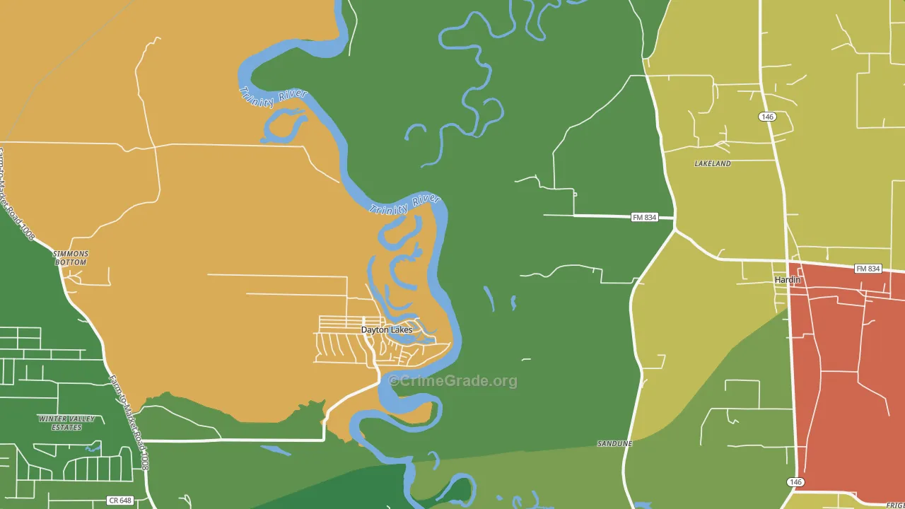Dayton Lakes, TX Map of Assault Rates